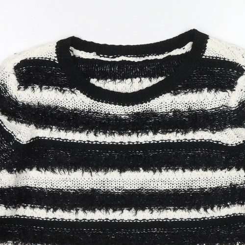 BHS Womens Black Round Neck Striped Acrylic Pullover Jumper Size 14