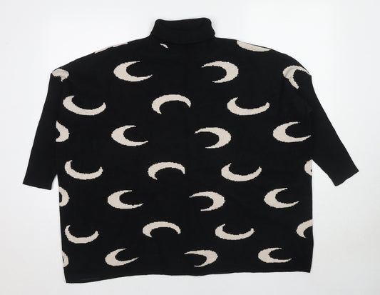 Evis Womens Black Roll Neck Geometric Viscose Pullover Jumper Size L - Size L-XL Crescent Moon Print