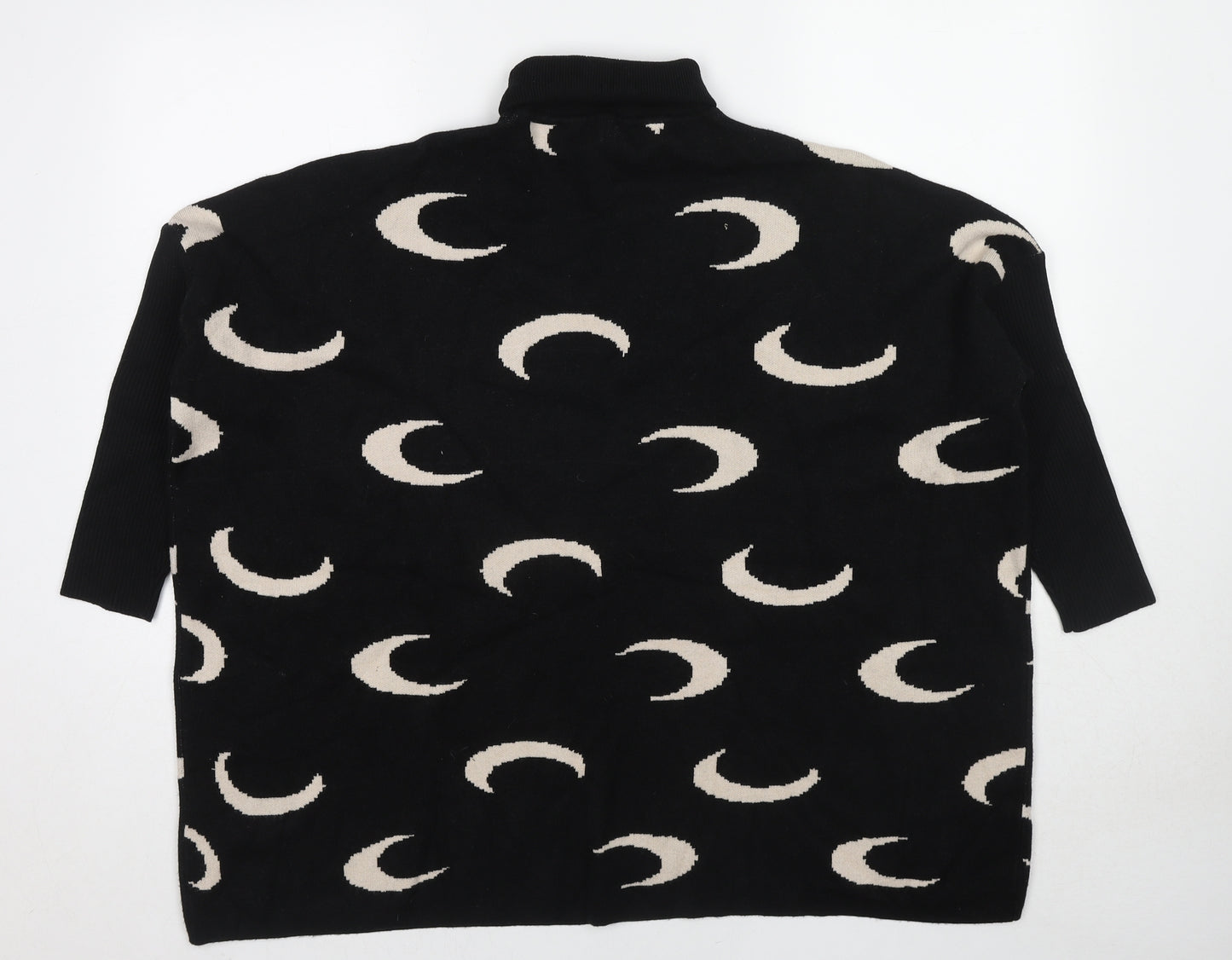 Evis Womens Black Roll Neck Geometric Viscose Pullover Jumper Size L - Size L-XL Crescent Moon Print