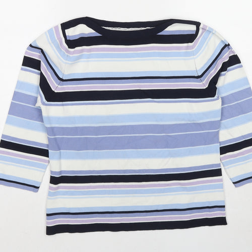 BHS Womens Blue Round Neck Striped Viscose Pullover Jumper Size 16