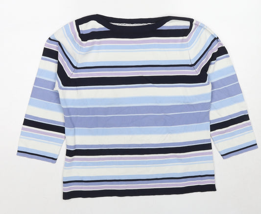 BHS Womens Blue Round Neck Striped Viscose Pullover Jumper Size 16