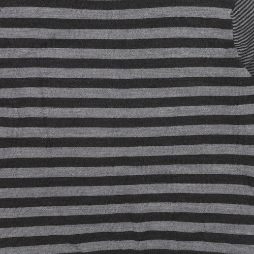 Per Una Womens Grey Round Neck Striped Acrylic Pullover Jumper Size 10