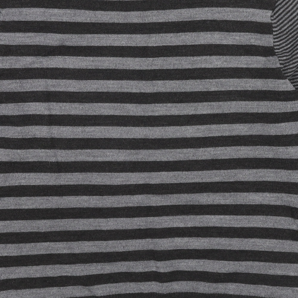 Per Una Womens Grey Round Neck Striped Acrylic Pullover Jumper Size 10