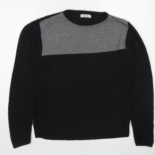 River Island Mens Black Round Neck Cotton Pullover Jumper Size M Long Sleeve