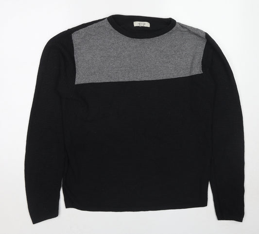 River Island Mens Black Round Neck Cotton Pullover Jumper Size M Long Sleeve