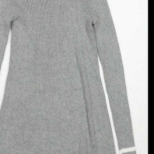 abercrombie kids Girls Grey Cotton Jumper Dress Size 9-10 Years Mock Neck Pullover - Stripe Detail