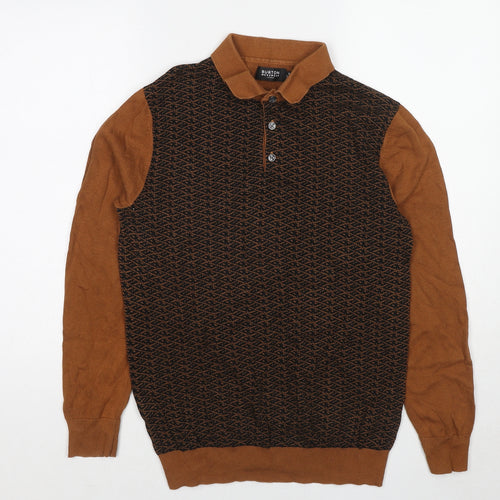 Burton Mens Brown Collared Geometric Cotton Pullover Jumper Size S Long Sleeve