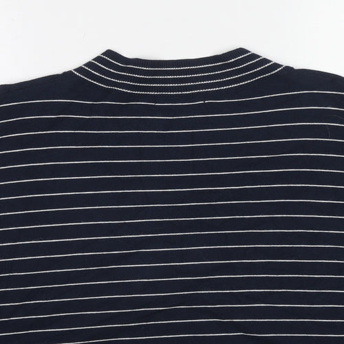 Marks and Spencer Mens Blue Mock Neck Striped Viscose Pullover Jumper Size L Long Sleeve