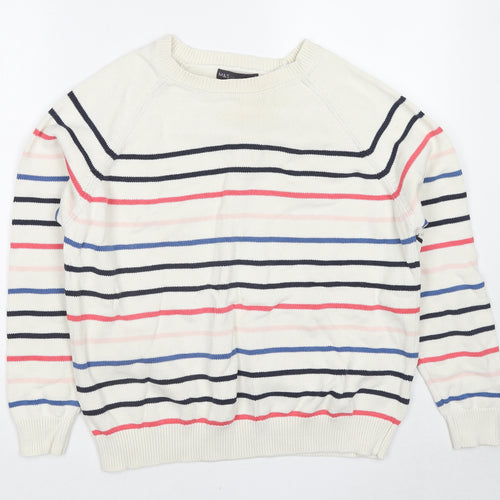 Marks and Spencer Womens White Round Neck Striped Cotton Pullover Jumper Size L