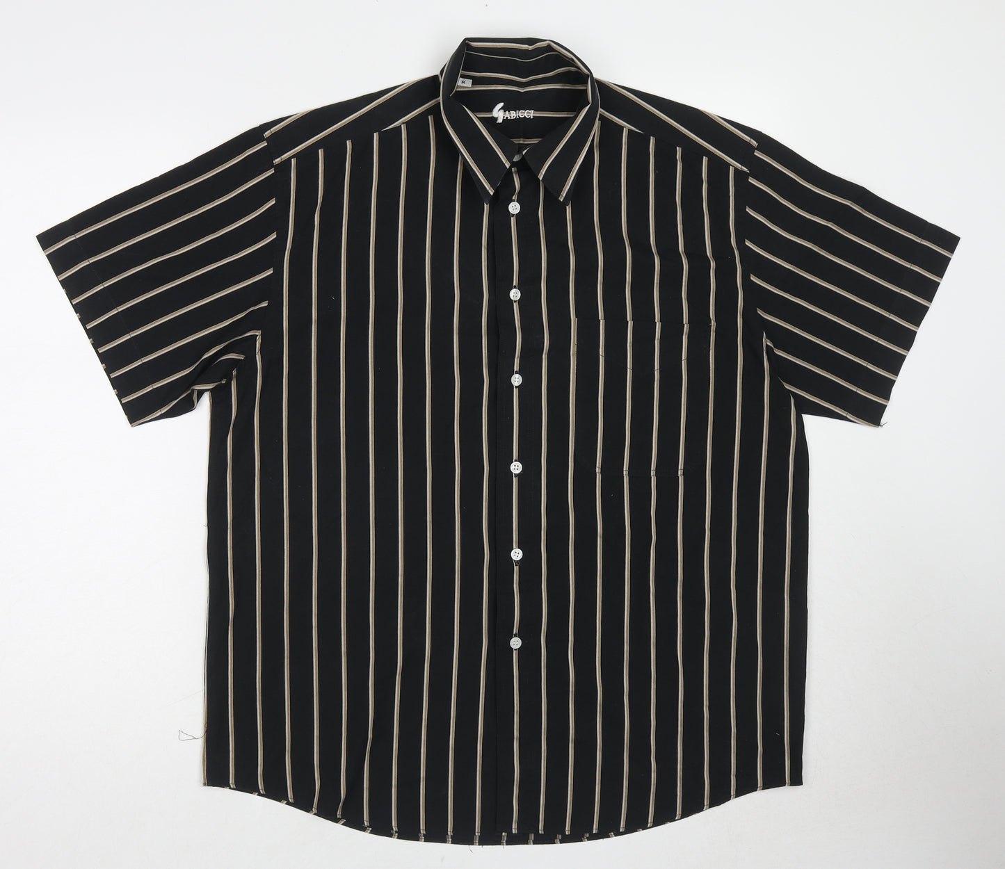 Gabicci Mens Black Striped Cotton Button-Up Size M Collared Button