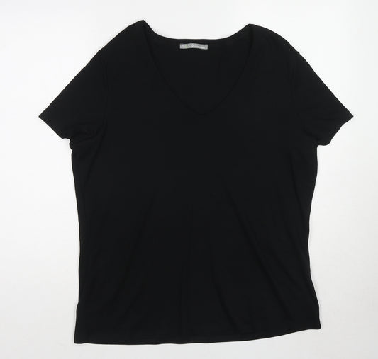 Marks and Spencer Womens Black Cotton Basic T-Shirt Size 24 V-Neck