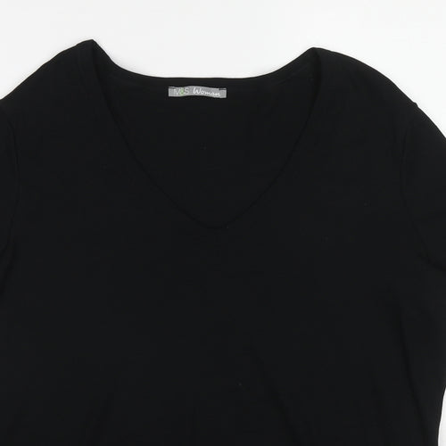 Marks and Spencer Womens Black Cotton Basic T-Shirt Size 24 V-Neck