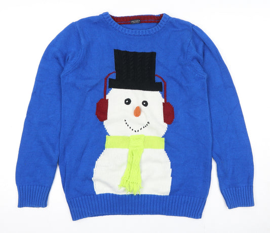 NEXT Boys Blue Crew Neck Cotton Pullover Jumper Size 12 Years Pullover - Snowman