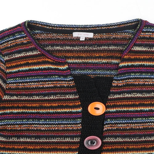 Per Una Womens Multicoloured V-Neck Striped Acrylic Cardigan Jumper Size 10