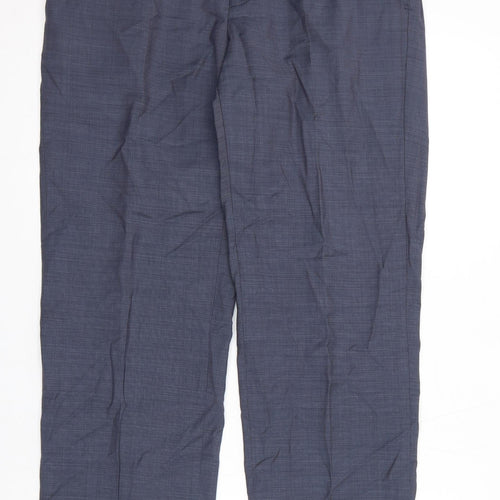 Marks and Spencer Mens Blue Wool Dress Pants Trousers Size 32 in L30 in Regular Zip