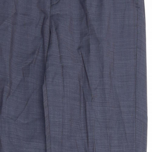 Marks and Spencer Mens Blue Wool Dress Pants Trousers Size 32 in L30 in Regular Zip
