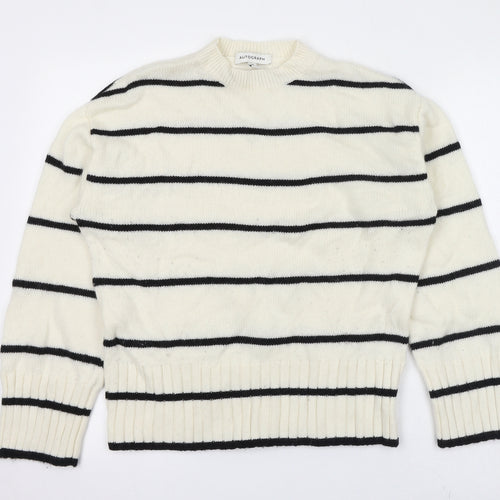 Autograph Womens Ivory Round Neck Striped Wool Pullover Jumper Size 10