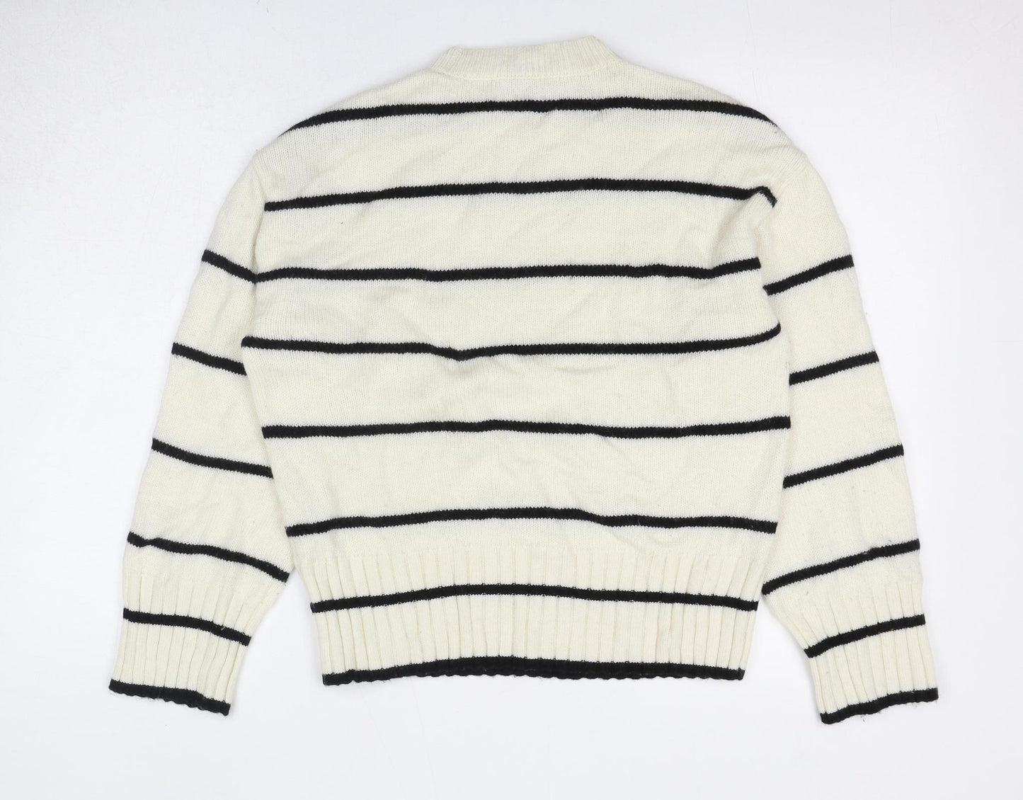 Autograph Womens Ivory Round Neck Striped Wool Pullover Jumper Size 10