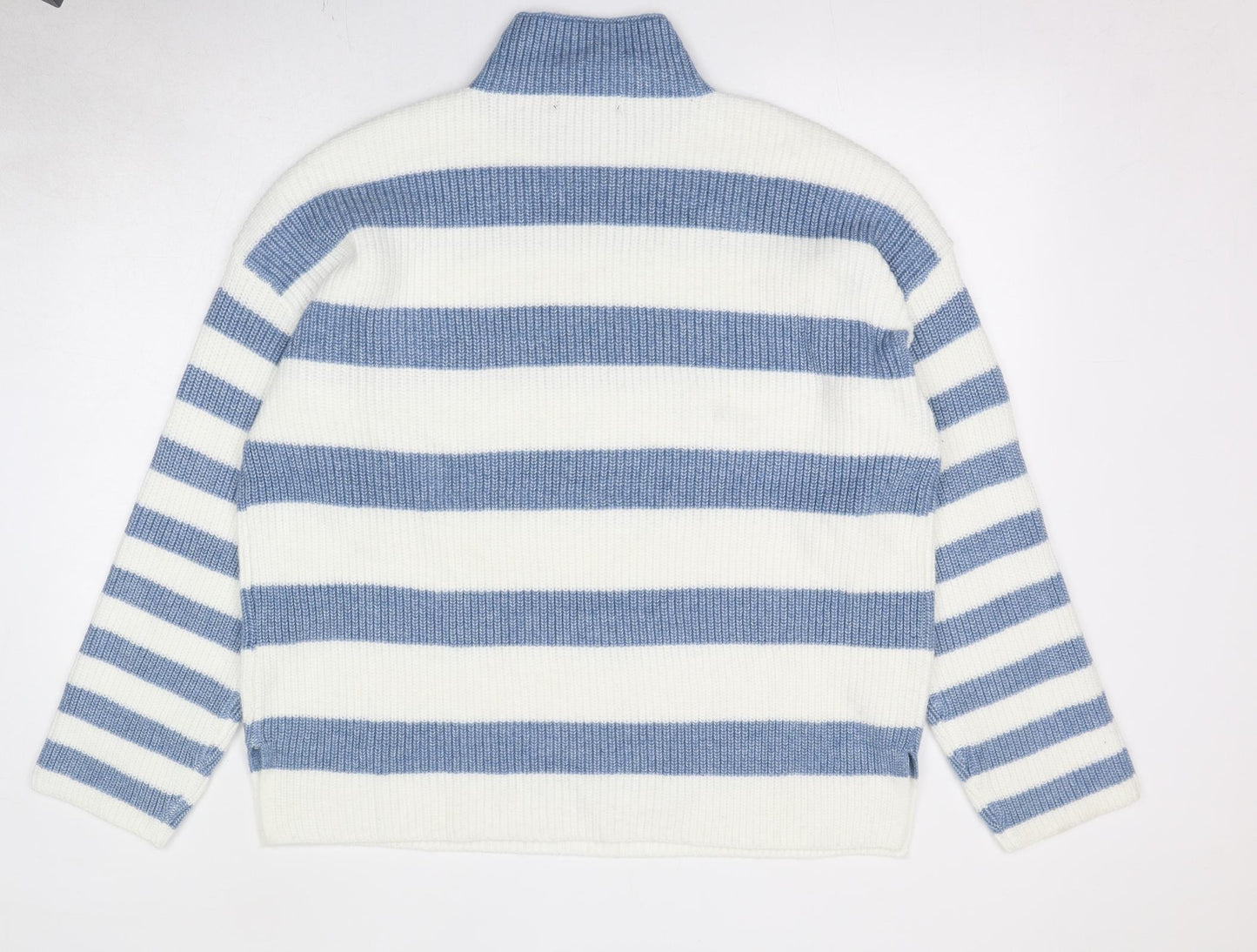 Marks and Spencer Mens Ivory High Neck Striped Polyester Pullover Jumper Size XL Long Sleeve