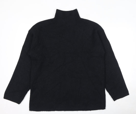 Marks and Spencer Mens Black High Neck Polyester Pullover Jumper Size M Long Sleeve