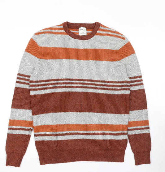 Marks and Spencer Mens Multicoloured Round Neck Striped Polyester Pullover Jumper Size S Long Sleeve