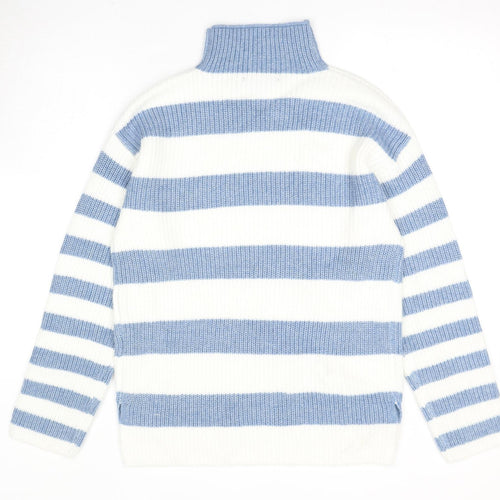Marks and Spencer Mens Ivory High Neck Striped Polyester Pullover Jumper Size S Long Sleeve