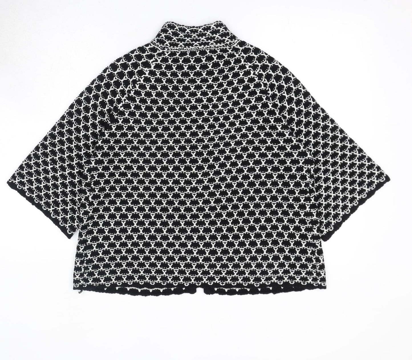 Mia Moda Womens Black Collared Geometric Acrylic Cardigan Jumper Size L