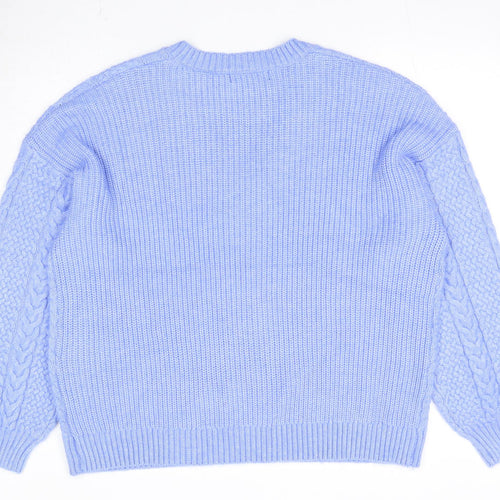 Marks and Spencer Womens Blue V-Neck Polyester Pullover Jumper Size L