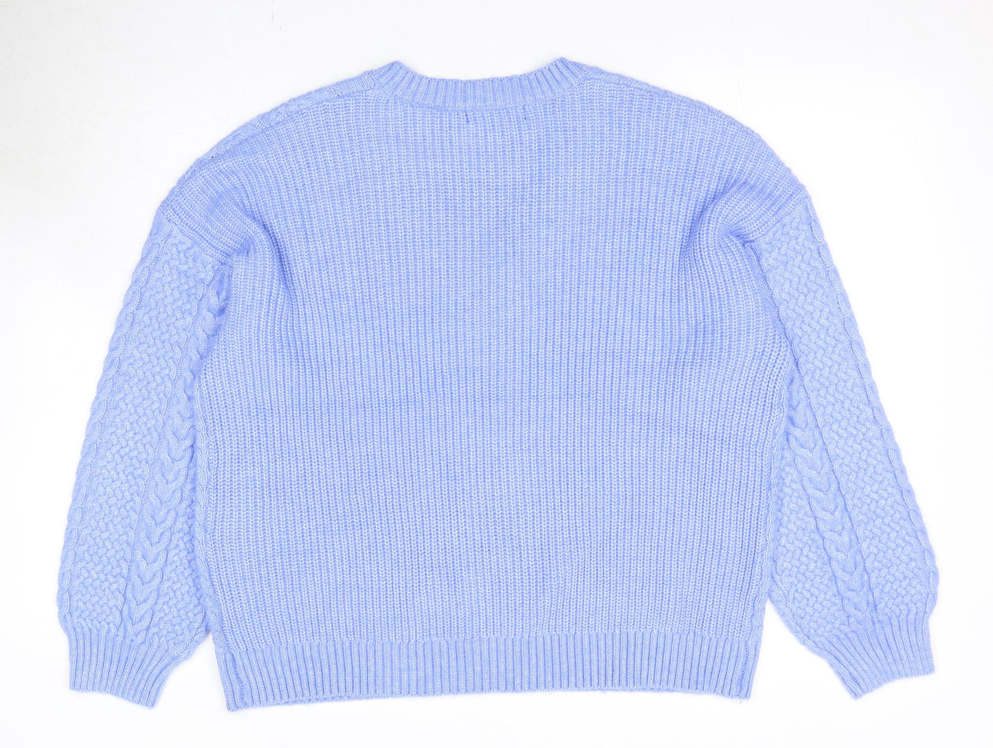 Marks and Spencer Womens Blue V-Neck Polyester Pullover Jumper Size L