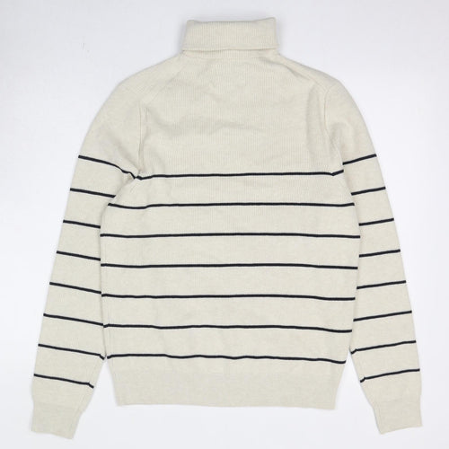 Marks and Spencer Mens Ivory High Neck Striped Cotton Blend Pullover Jumper Size S Long Sleeve