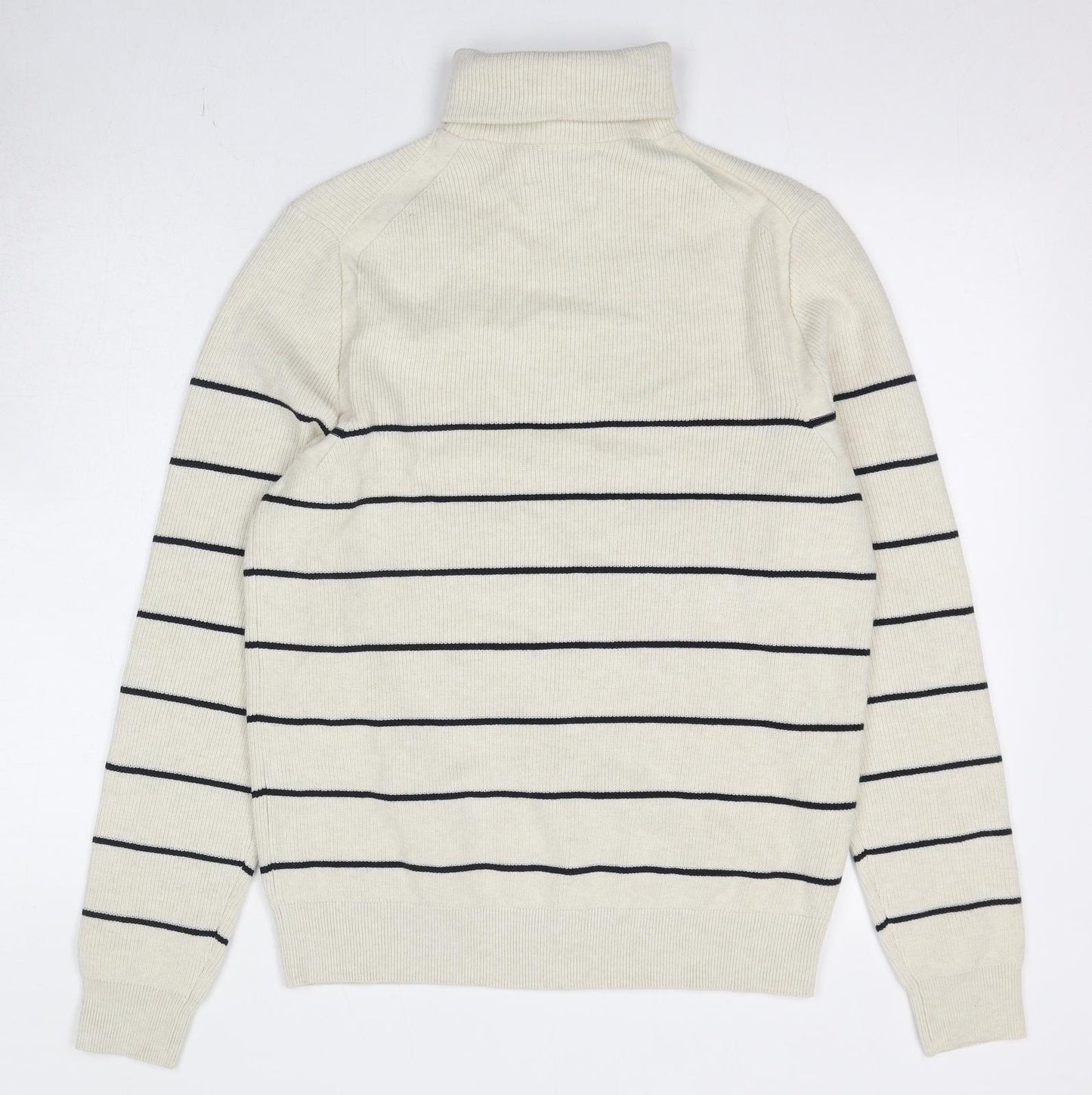 Marks and Spencer Mens Ivory High Neck Striped Cotton Blend Pullover Jumper Size S Long Sleeve