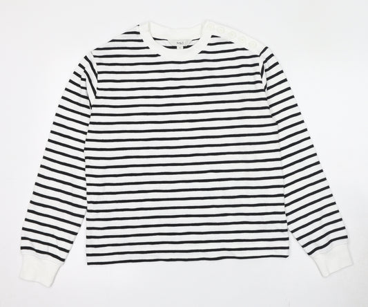 Marks and Spencer Womens White Round Neck Striped Cotton Pullover Jumper Size XS