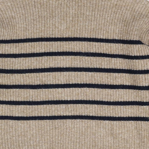 Marks and Spencer Womens Beige Roll Neck Striped Polyester Pullover Jumper Size M