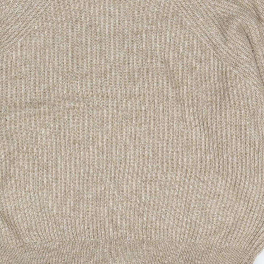 Marks and Spencer Womens Beige High Neck Acrylic Henley Jumper Size L
