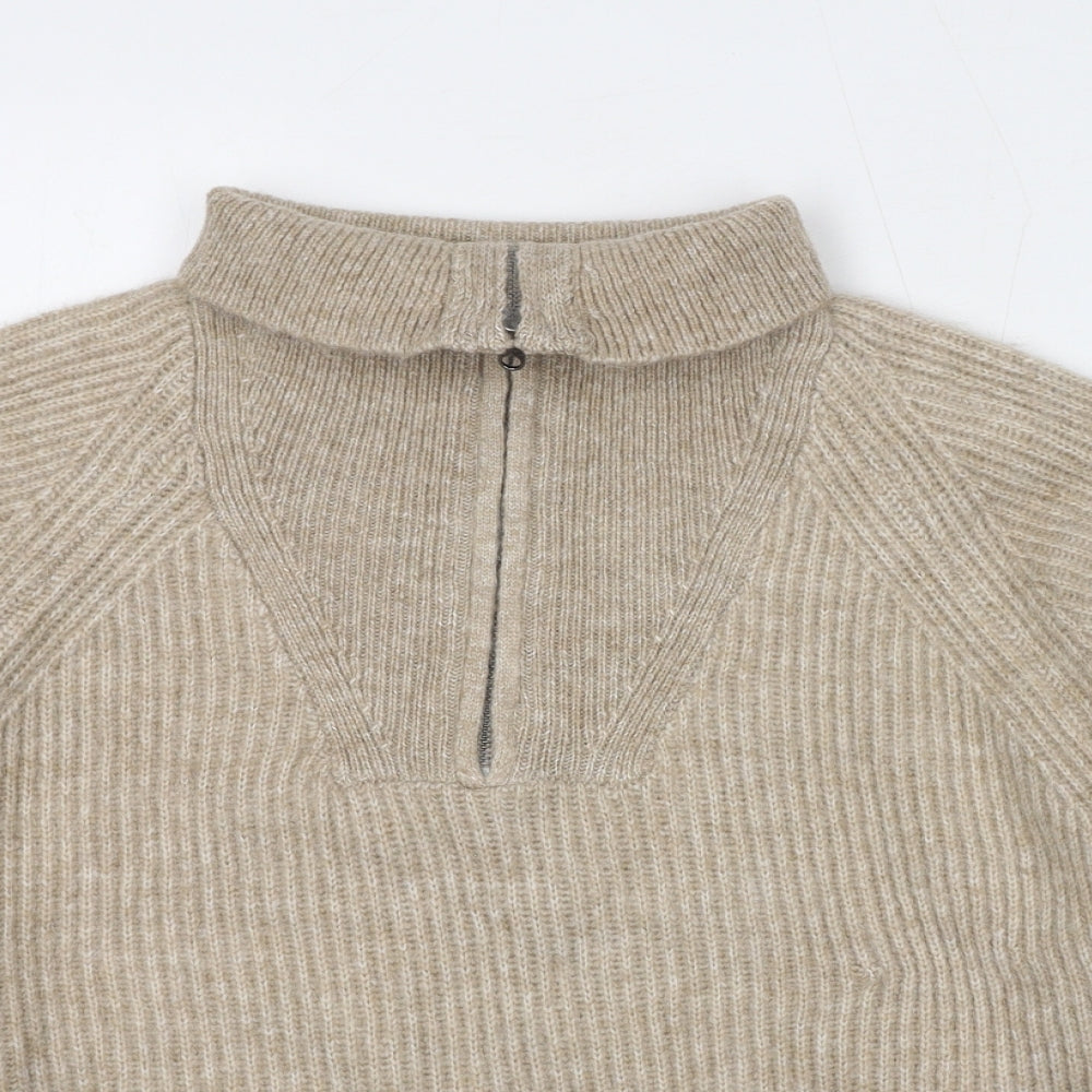 Marks and Spencer Womens Beige High Neck Acrylic Henley Jumper Size XL