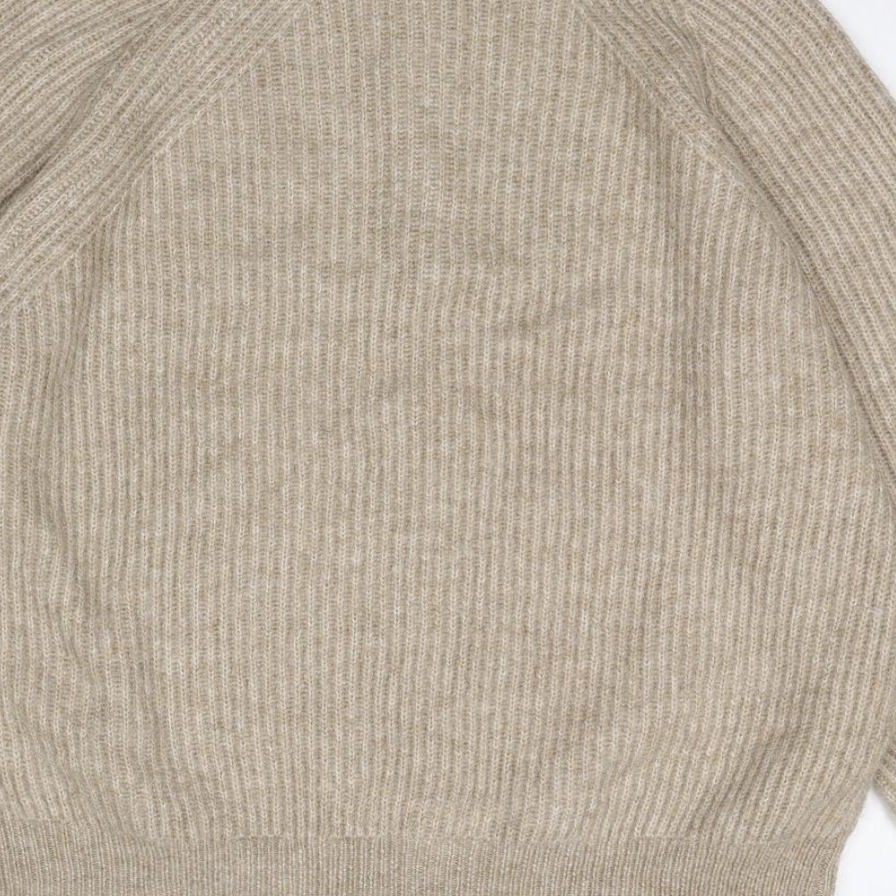 Marks and Spencer Womens Beige High Neck Acrylic Henley Jumper Size XL