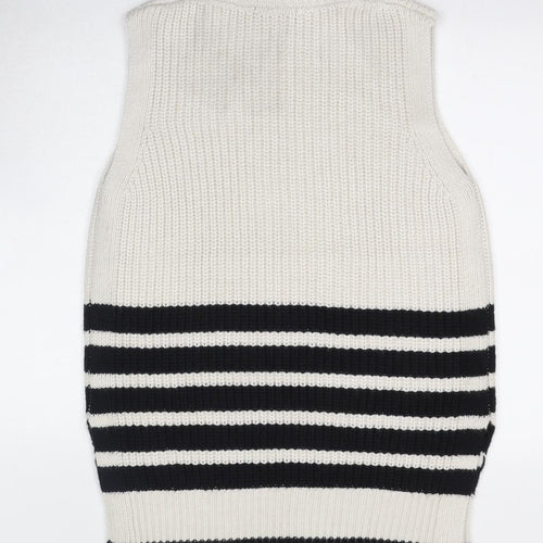 Marks and Spencer Womens Beige Roll Neck Striped Polyester Vest Jumper Size M