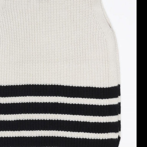 Marks and Spencer Womens Beige Roll Neck Striped Polyester Vest Jumper Size M