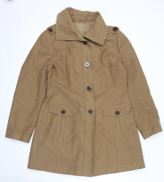 Laura Ashley Womens Brown Pea Coat Coat Size 14 Button