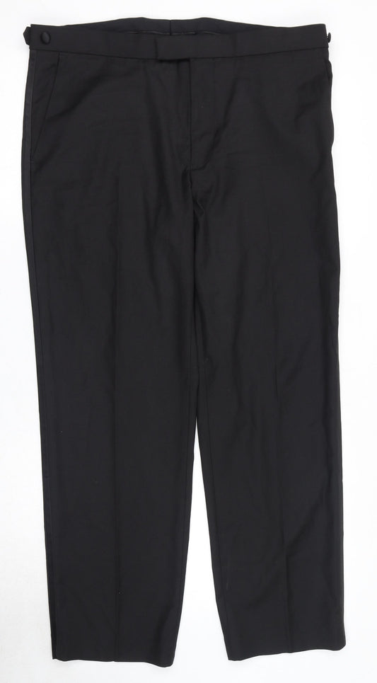 Marks and Spencer Mens Black Polyester Dress Pants Trousers Size 36 in L29 in Regular Zip