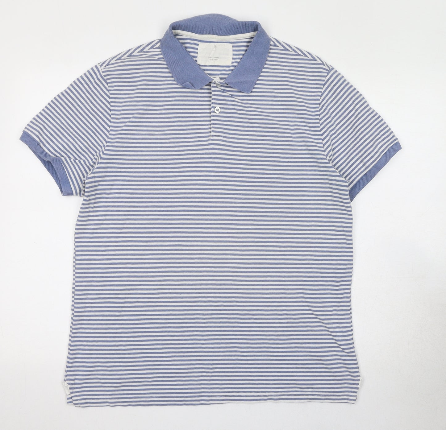 Gap Mens Blue Striped Cotton Polo Size L Collared Button