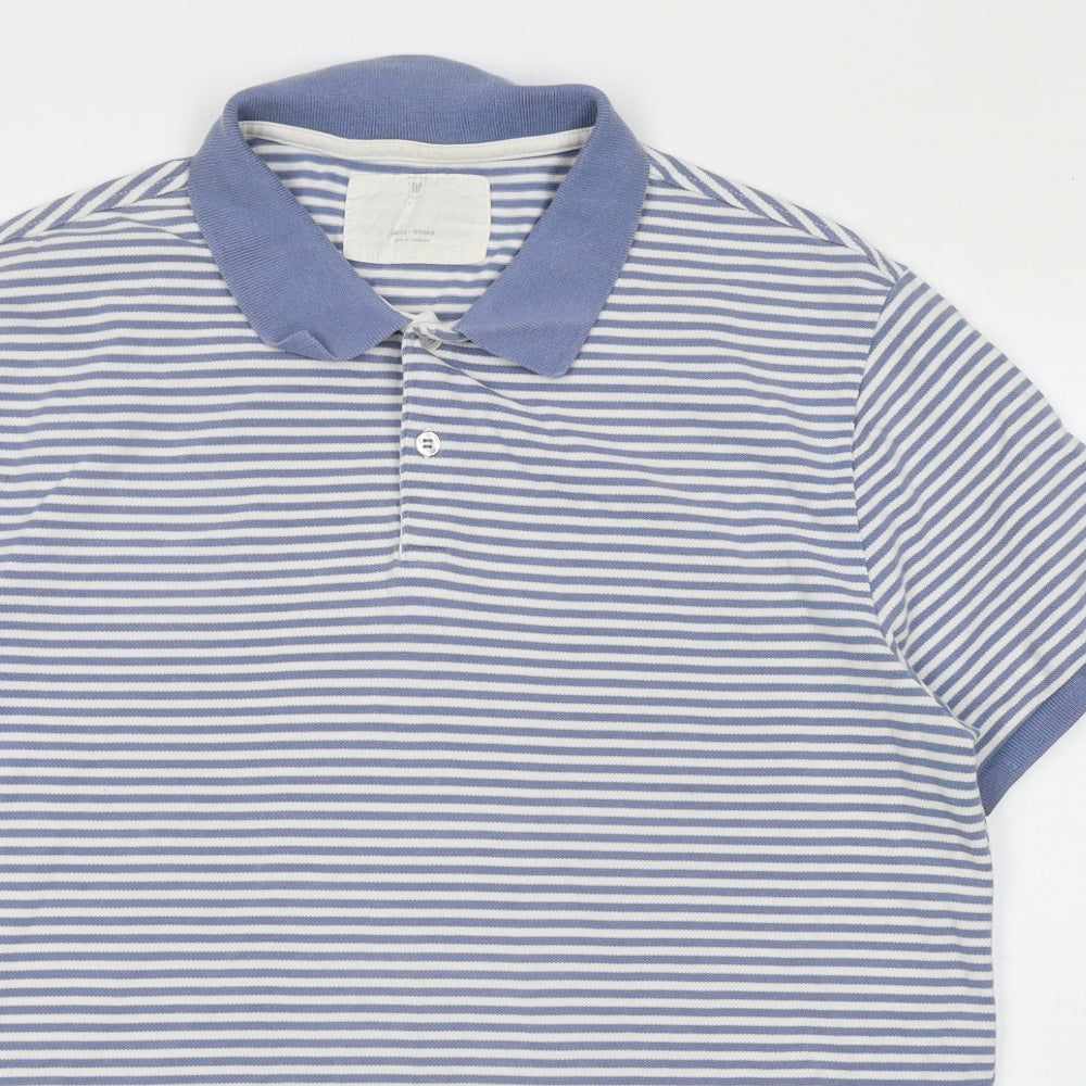 Gap Mens Blue Striped Cotton Polo Size L Collared Button