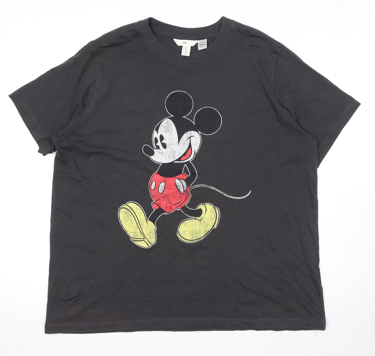 H&M Mens Black Cotton T-Shirt Size L Crew Neck - Mickey Mouse