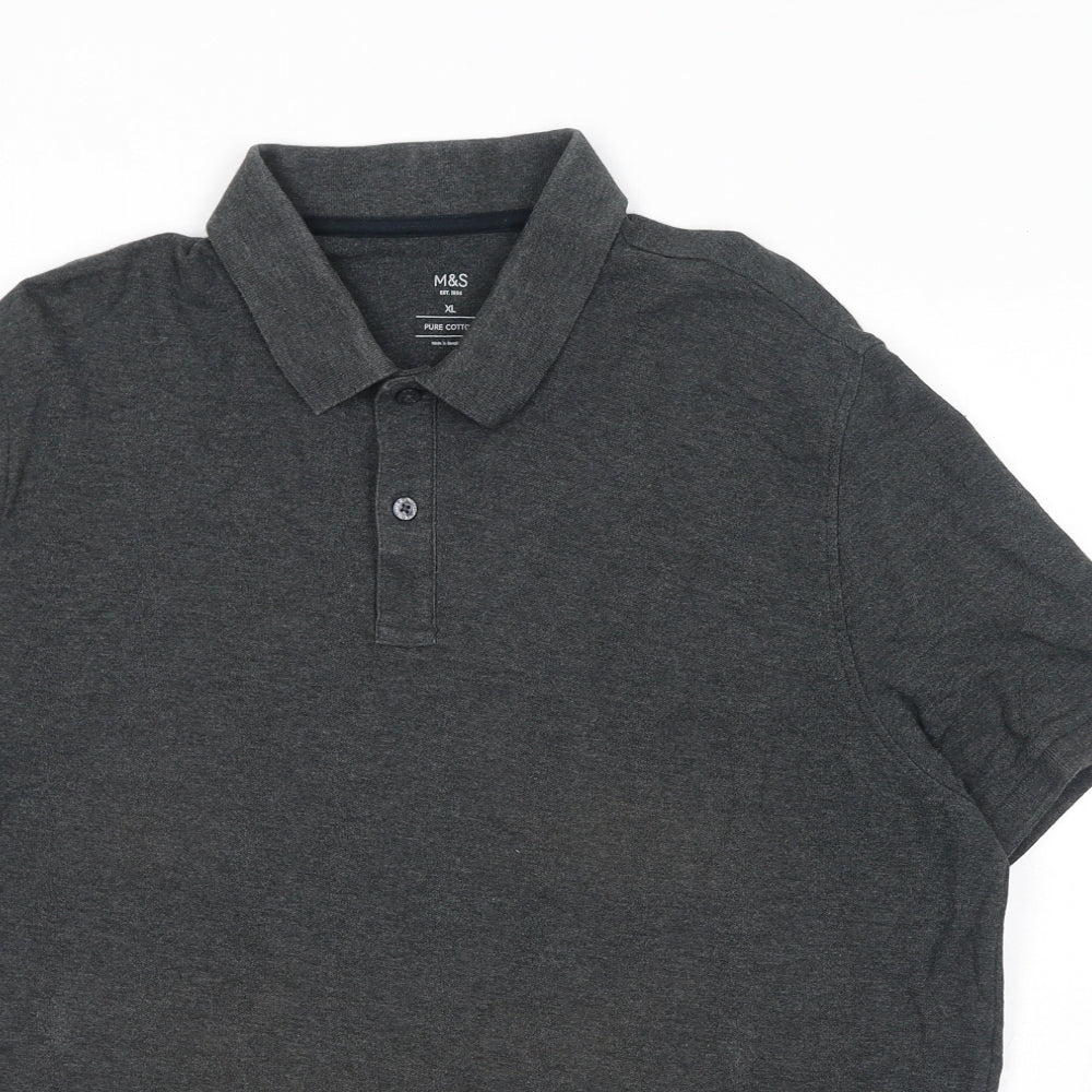 Marks and Spencer Mens Grey Cotton Polo Size XL Collared Button