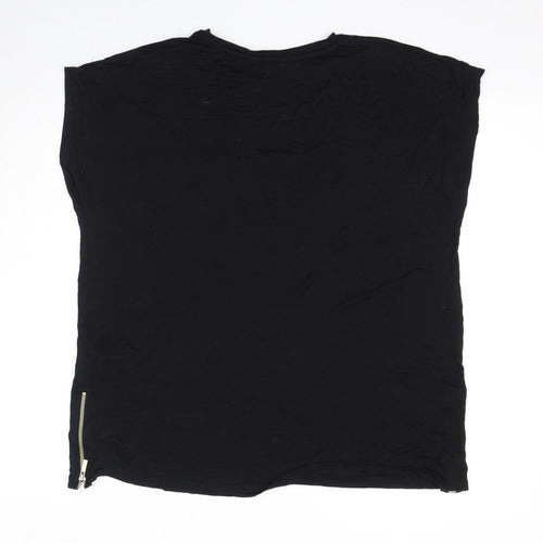 NEXT Womens Black Viscose Basic T-Shirt Size 16 Crew Neck