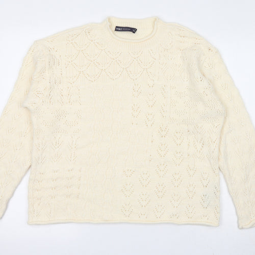 Marks and Spencer Womens Ivory Round Neck Acetate Pullover Jumper Size M