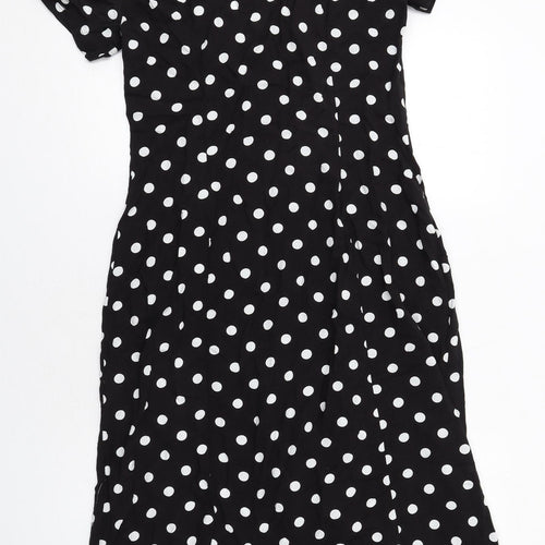 H&M Womens Black Polka Dot Viscose Trapeze & Swing Size 14 V-Neck Button