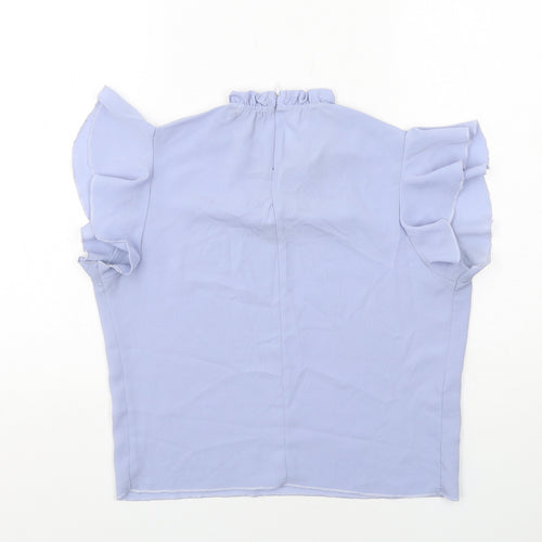 Boohoo Womens Blue Polyester Basic Blouse Size 14 Mock Neck