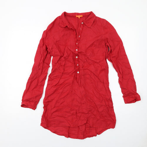 White Stuff Womens Red Linen Shirt Dress Size 8 Collared Button