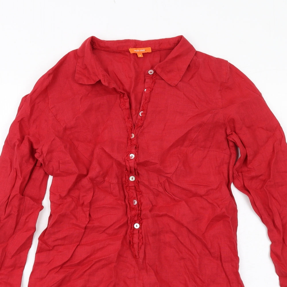 White Stuff Womens Red Linen Shirt Dress Size 8 Collared Button